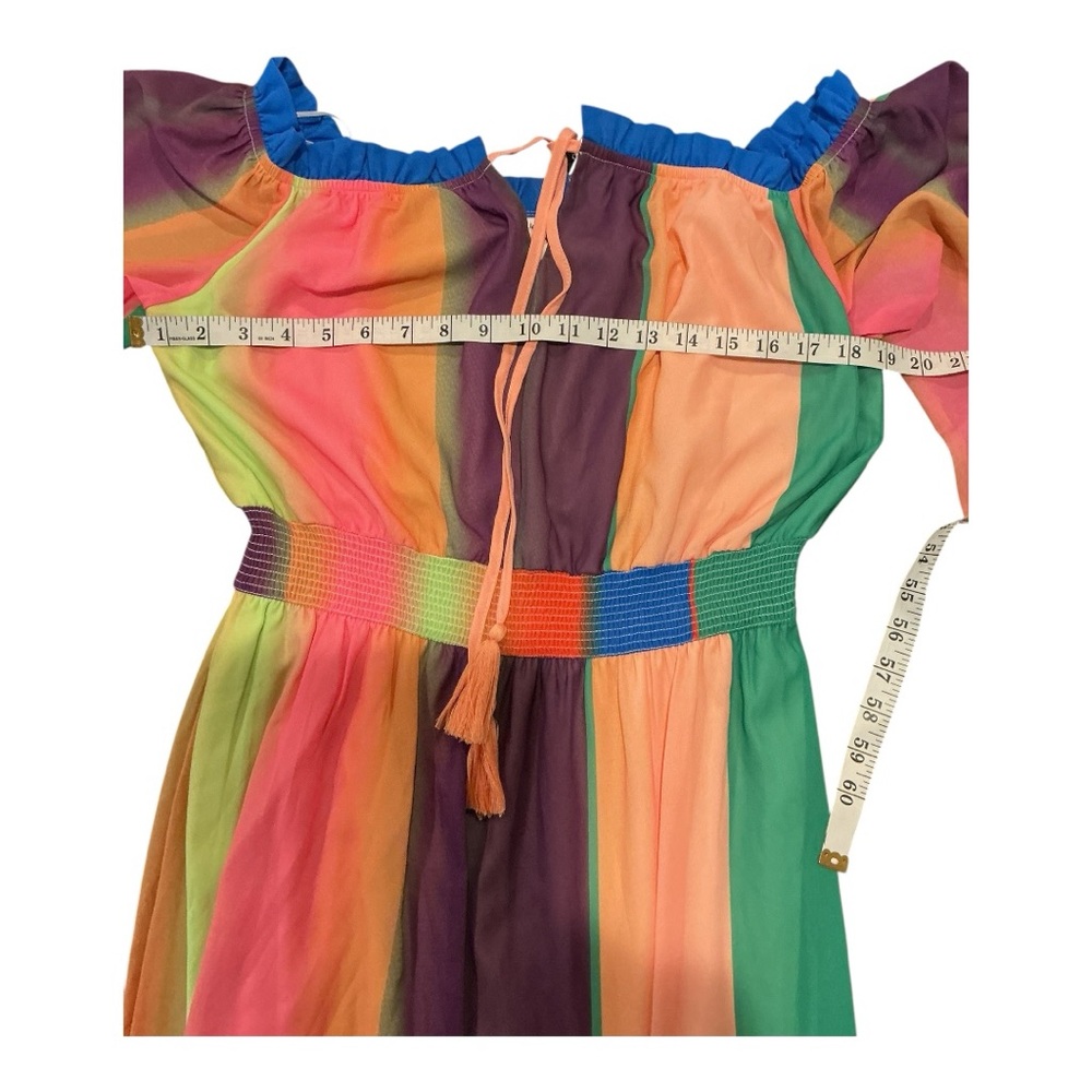 Jealous Tomato Rainbow Boho Maxi Dress with Smocked Waist | Size L AA45 - Picture 5 of 7